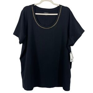 Croft and Barrow Women Black Stretch Studded Top T Shirt Plus Size 3X Scoop Neck
